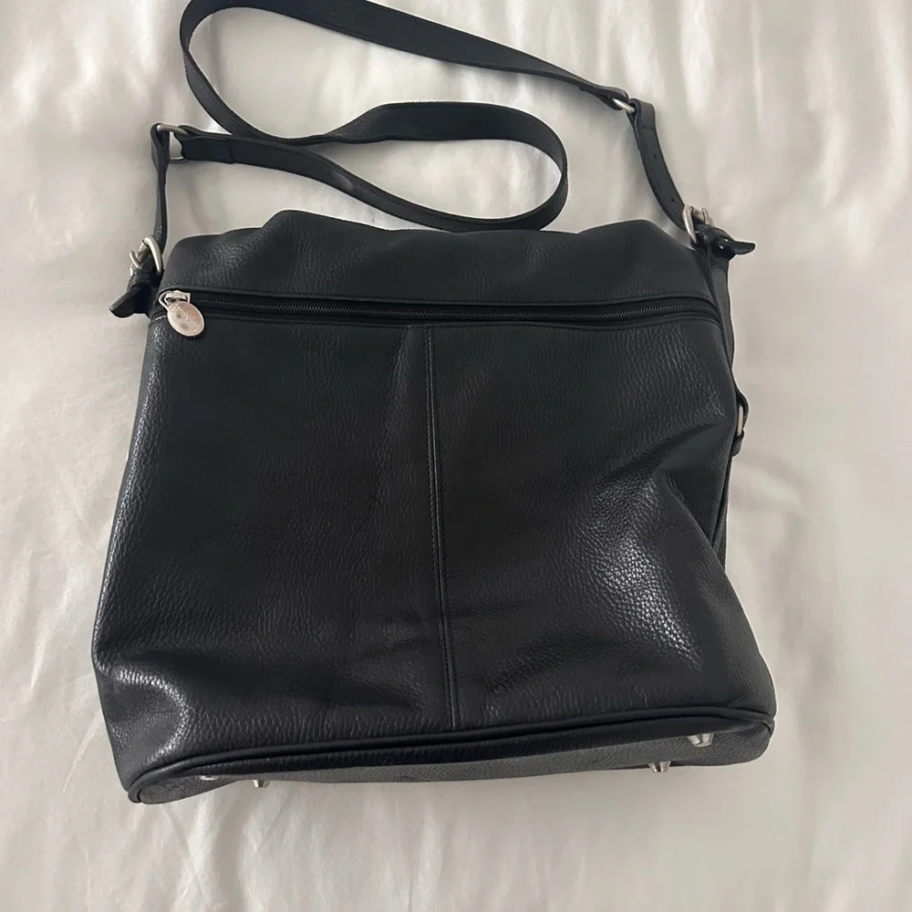 Levenger Black Leather Messenger Bag